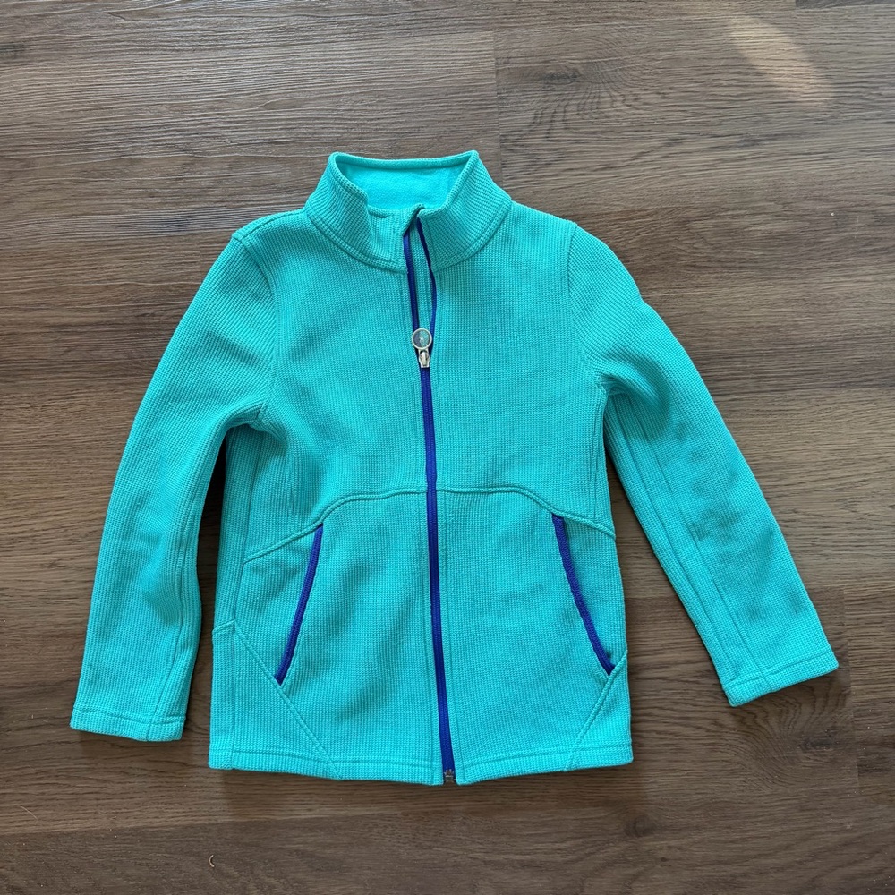 Spyder Girls Teal Waffle Knit Full Zip Fleece Jacket Mock Neck Size M 10/12